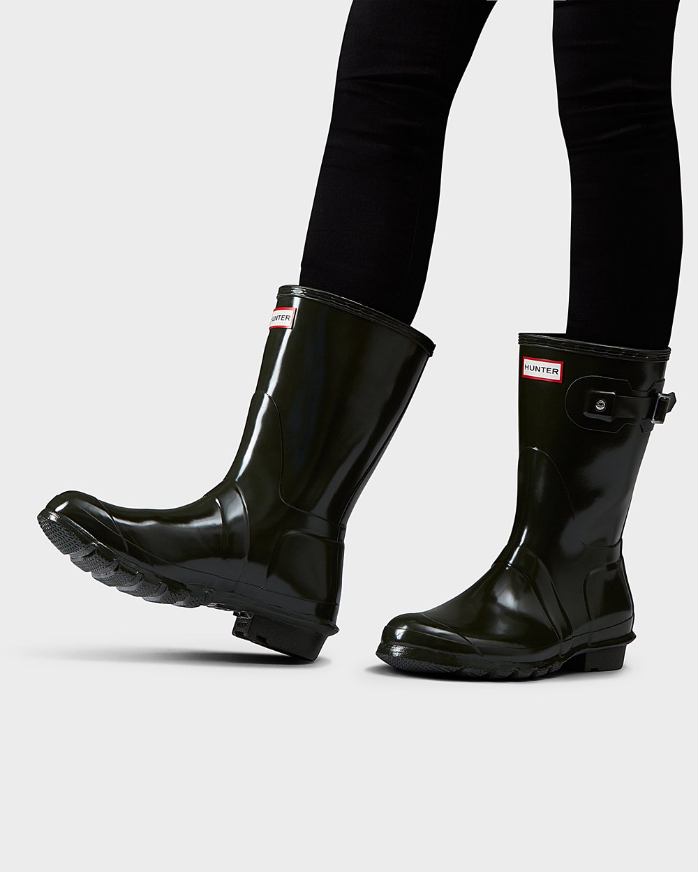 Botas de Lluvia Cortas Hunter Mujer - Original Gloss - Verde Oscuro Oliva - DHTGPKS-18